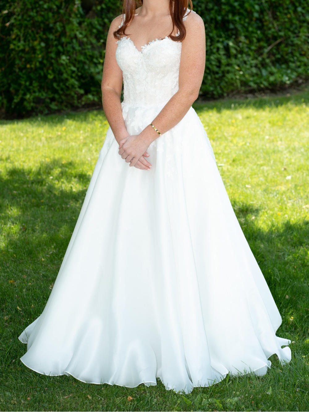 Caroline Castigliano Ivory Silk Lace A-Line Bridal Dress with Lace Bodice